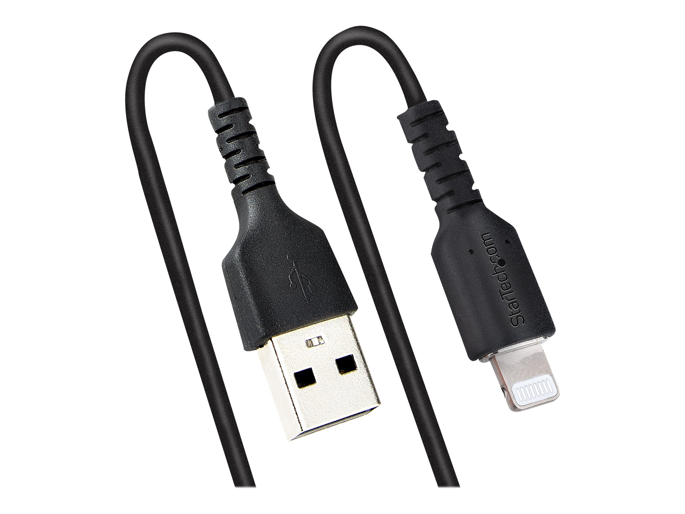 STARTECH.COM 50cm USB auf Lightning Kabel Spiralkabe MFi zertifiziert Schnellladekabel für iPhone/iPad Schwarz USB 2.0 Kabel