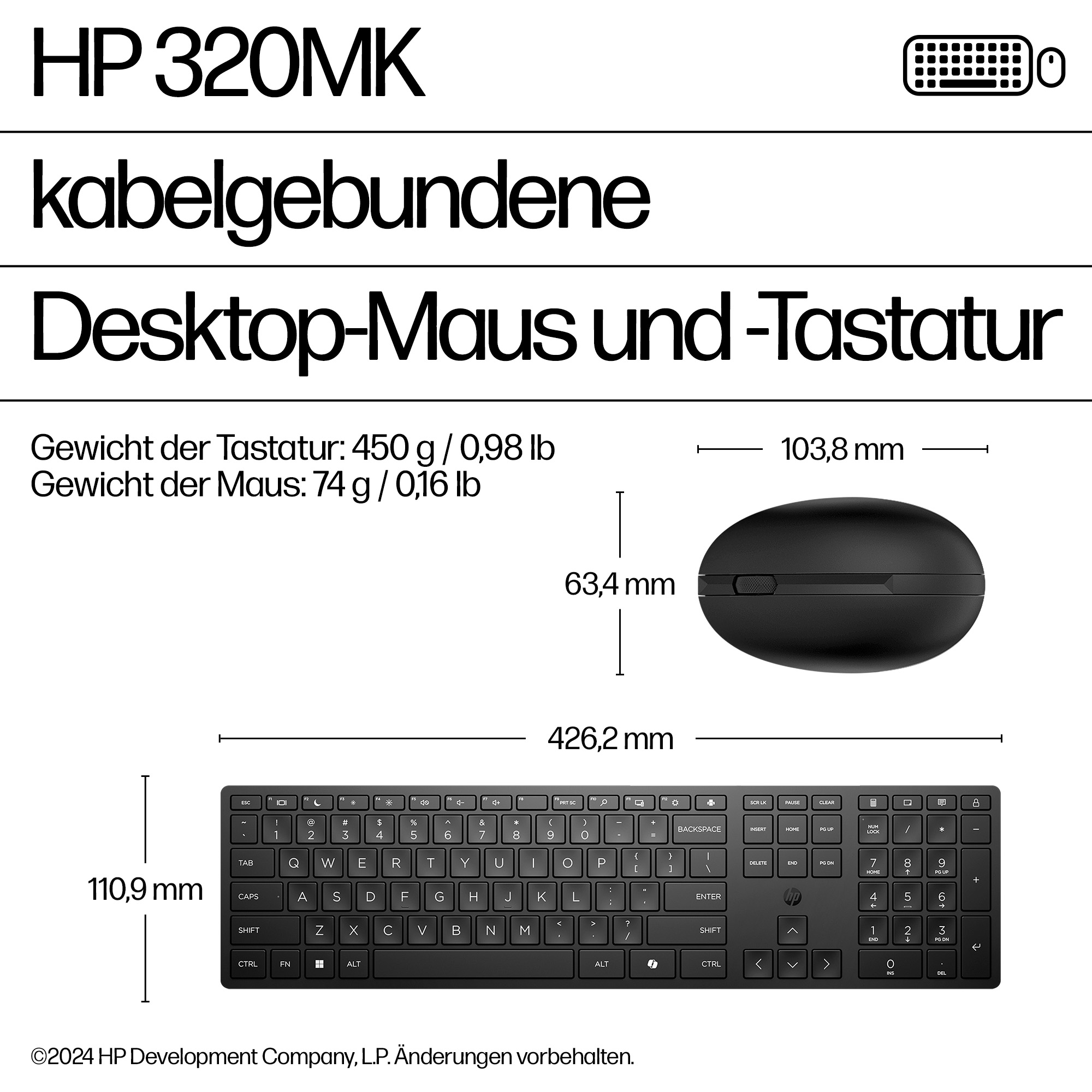 HP 320MK Tastatur Kabelgebunden USB-A Schwarz