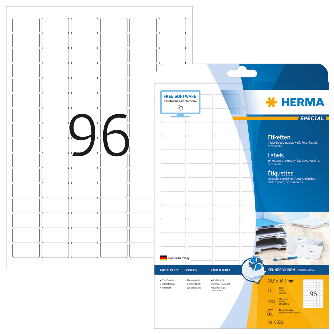2.400 HERMA Etiketten 8832 weiss 30,5 x 16,9 mm