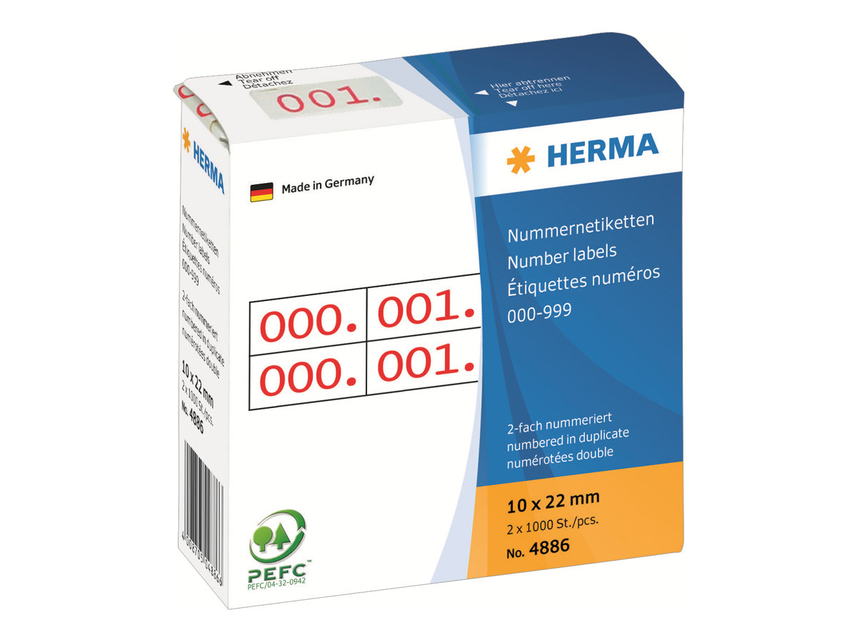HERMA Klebenummern 4886 Zahlen, rot 22,0 x 10,0 mm, 2x1.000 Etiketten HERMA Klebenummern 4886 Zahlen, rot 22,0 x 10,0 mm, 2x1.000 Etiketten