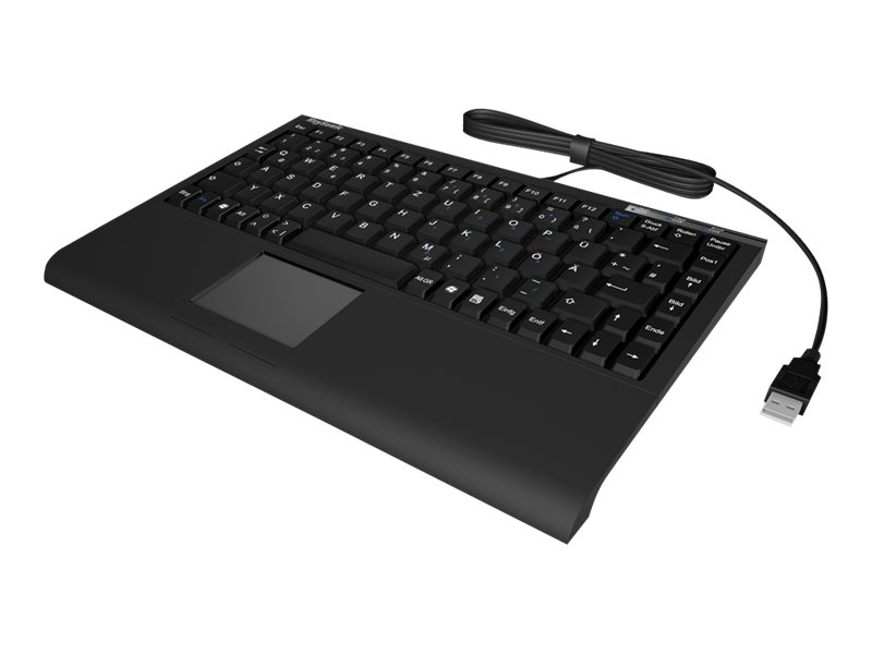 KEYSONIC ACK-540U+ Mini-Tastatur schwarz flacher Bauform Touchpad SoftTouch Funktionstasten USB Plug und Play (US)
