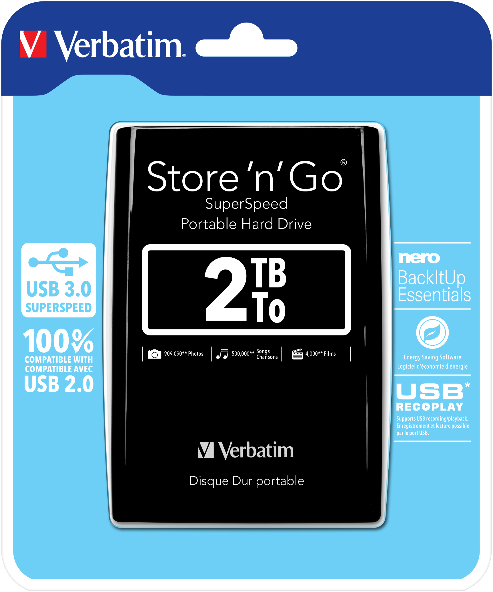 Verbatim StorenGo 2TB USB 3.0 Black