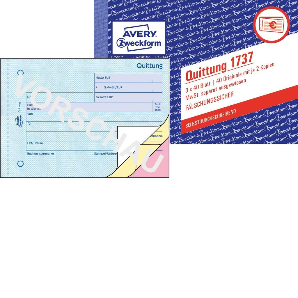 AVERY Zweckform Quittung, MwSt. separat ausgewiesen Formularbuch 1737