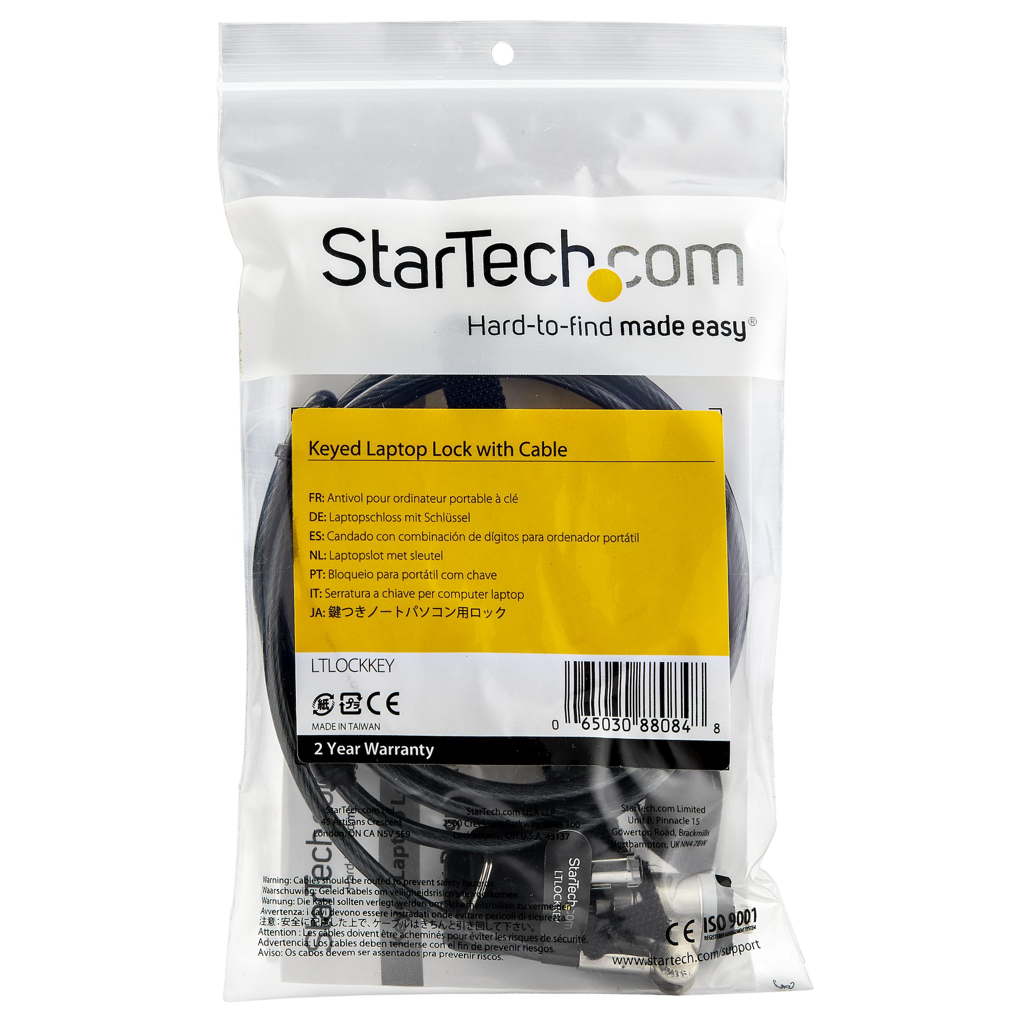 STARTECHCOM Keyed Cable Lock PushtoLock Button 2 m Steel Cable Locking Cable for Laptop Computer Cable Lock