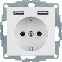 Berker Steckdose SCHUKO 48036089 USB polarweiss samt
