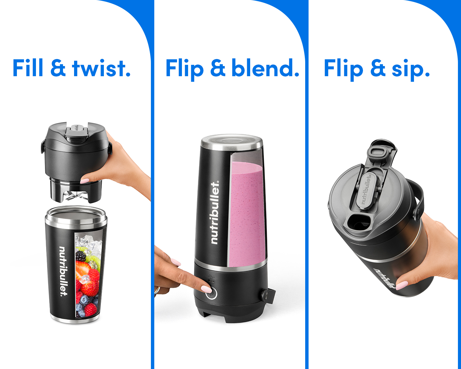 NutriBullet Flip NBP016B Tragbarer Smoothie Maker Schwarz
