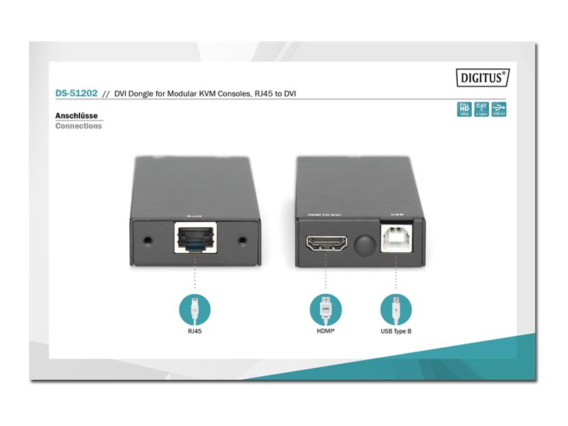 DIGITUS DVIDongle fuer modulare KVMKonsolen, RJ45 auf DVI