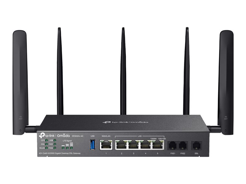 TP-LINK DR3650v-4G Omada 4G+ Cat6 AX3000 Wi-Fi 6 Gigabit Desktop DSL Gateway TP-LINK DR3650v-4G Omada 4G+ Cat6 AX3000 Wi-Fi 6 Gigabit Desktop DSL Gateway