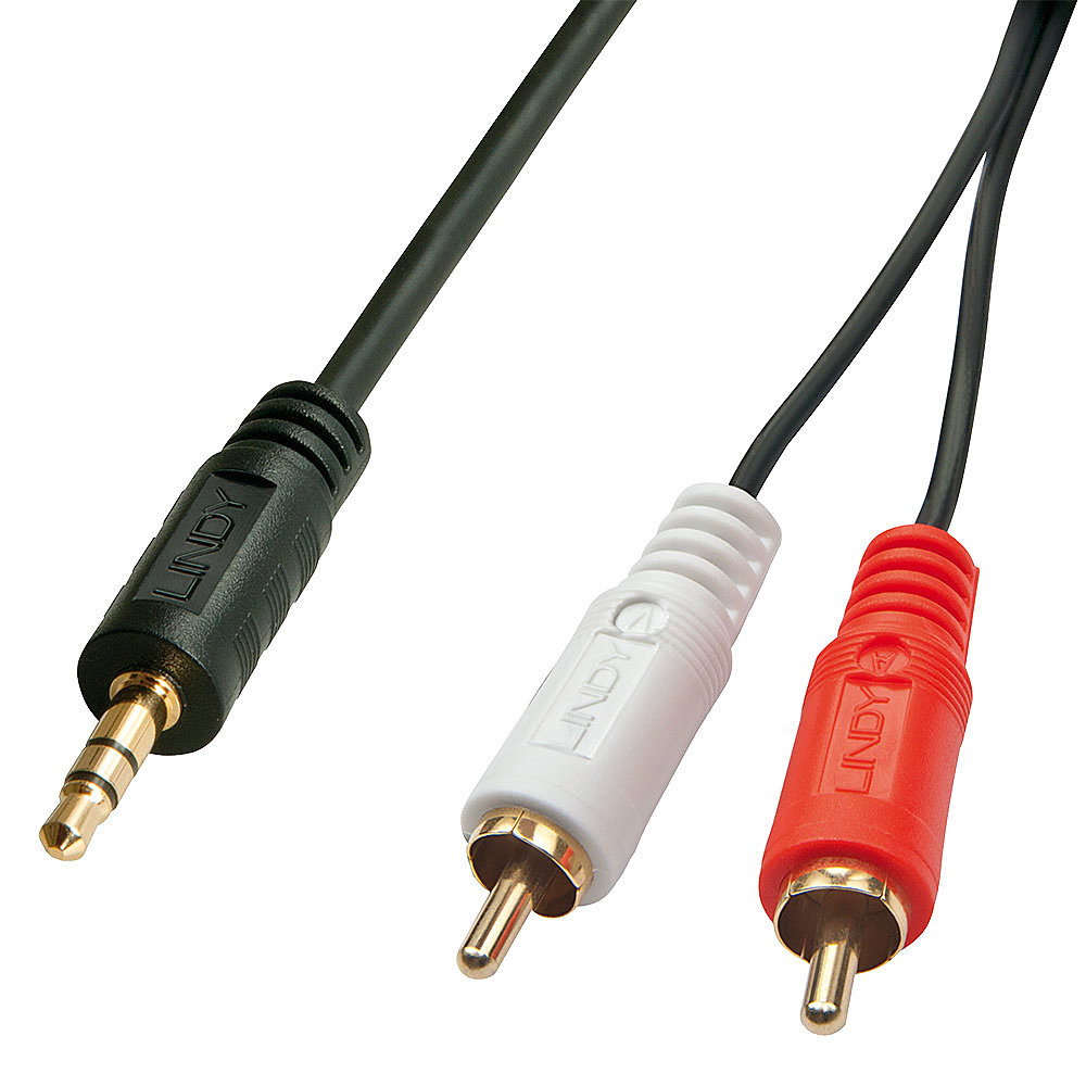 LINDY Premium Audio-Adapterkabel 1m 2x RCA Cinch Stecker an 3,5mm Klinkenstecker