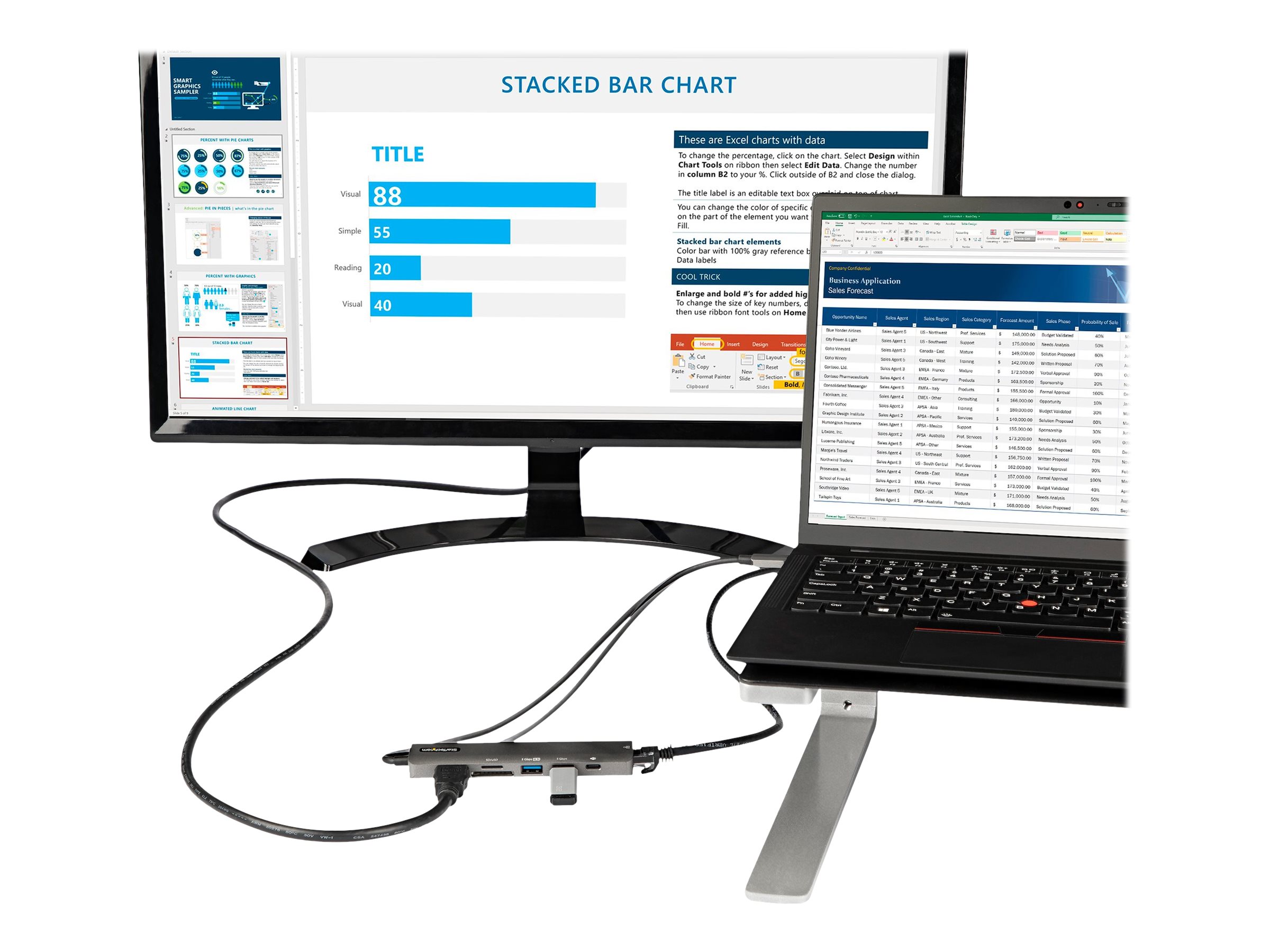 STARTECH.COM USB-C Multiport Adapter USB-C to 4K 60Hz HDMI 2.0 100W PD Pass-through SD GbE USB-C Mini Dock 30cm cable