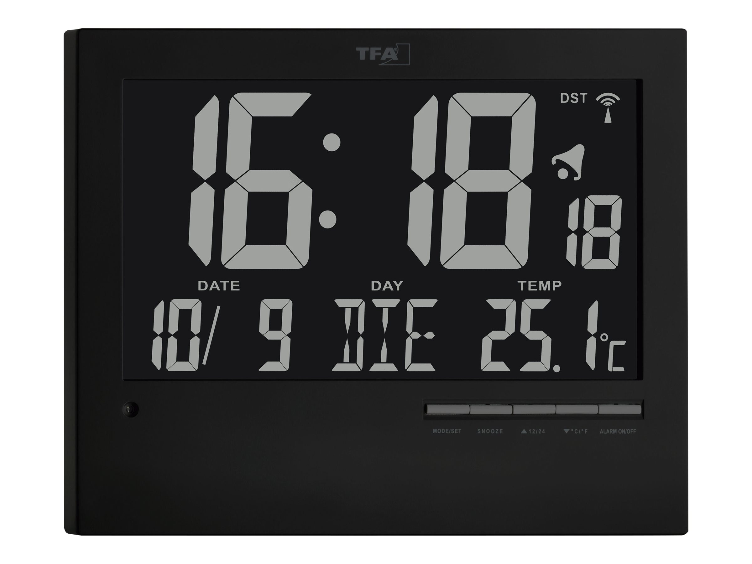 TFA digitale Funkwanduhr 604508 schwarz Kunststoff 23,0 x 18,5 cm