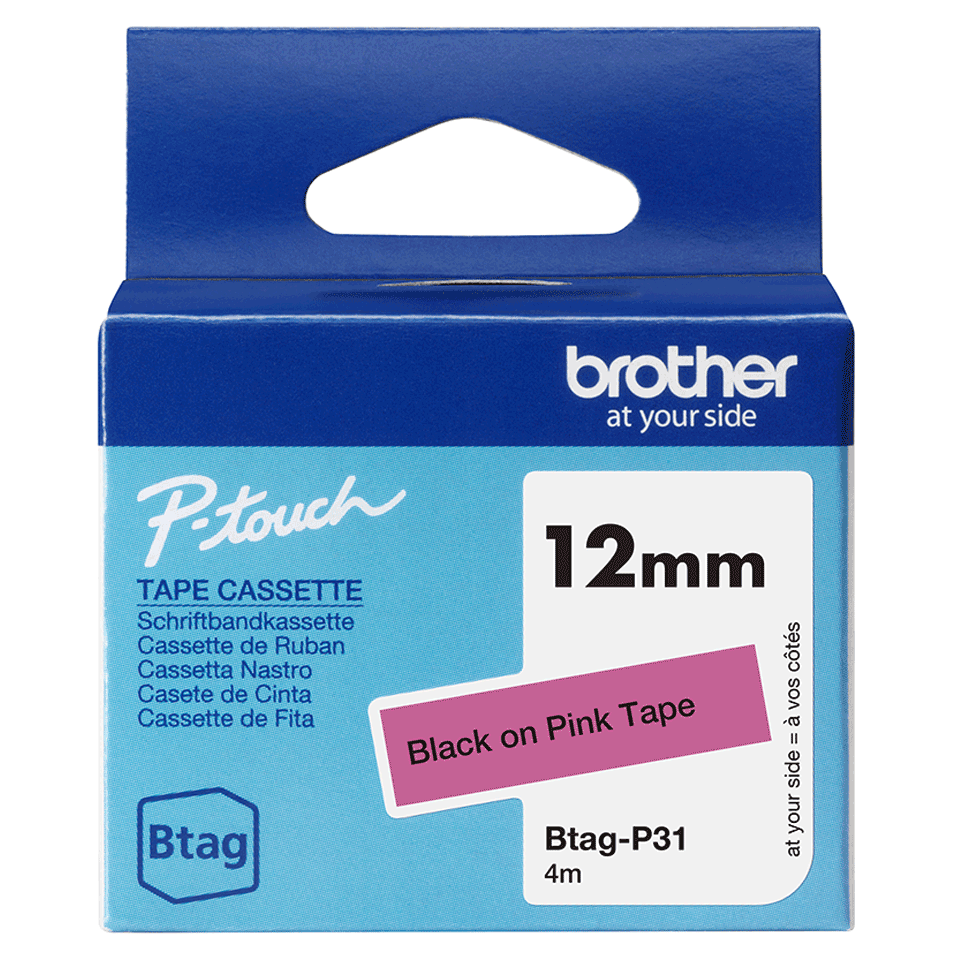 brother Schriftband Btag BTAGP31, 12 mm, schwarz auf pink, 1 St