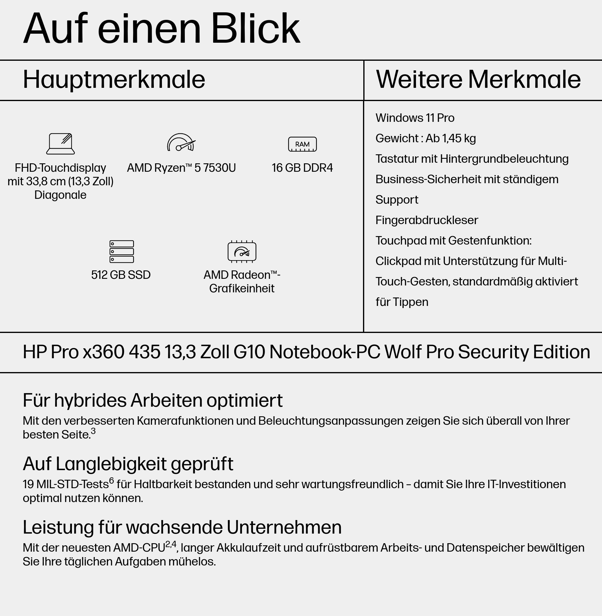 HP Pro x360 435 G10 AMD Ryzen 5 7530U 33,8cm 13,3Zoll FHD 1x16GB 512GBPCIe NVMeSSD WiFi 6E FPR W11P 3J Gar SmartBuy DE