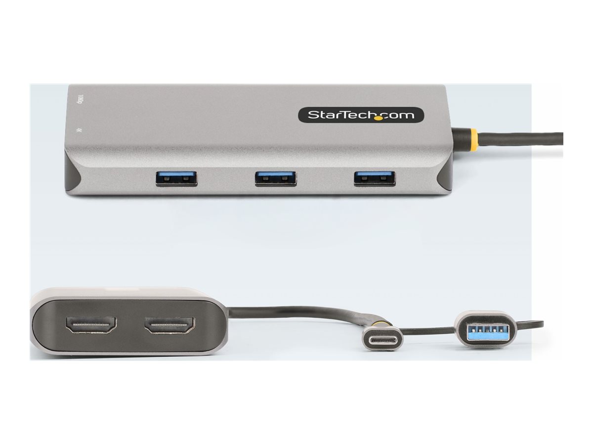 STARTECH.COM USB-C and USB-A Multiport Adapter Dual HDMI 4K/1080p 3Port USB Hub USB-C to A Dongle Mini Travel Laptop Docking Station