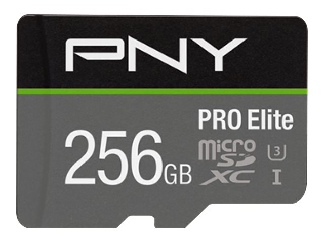 PNY Micro SD Card PRO Elite 256GB XC Class 10 UHSI U3 A2 V30 SD adapter