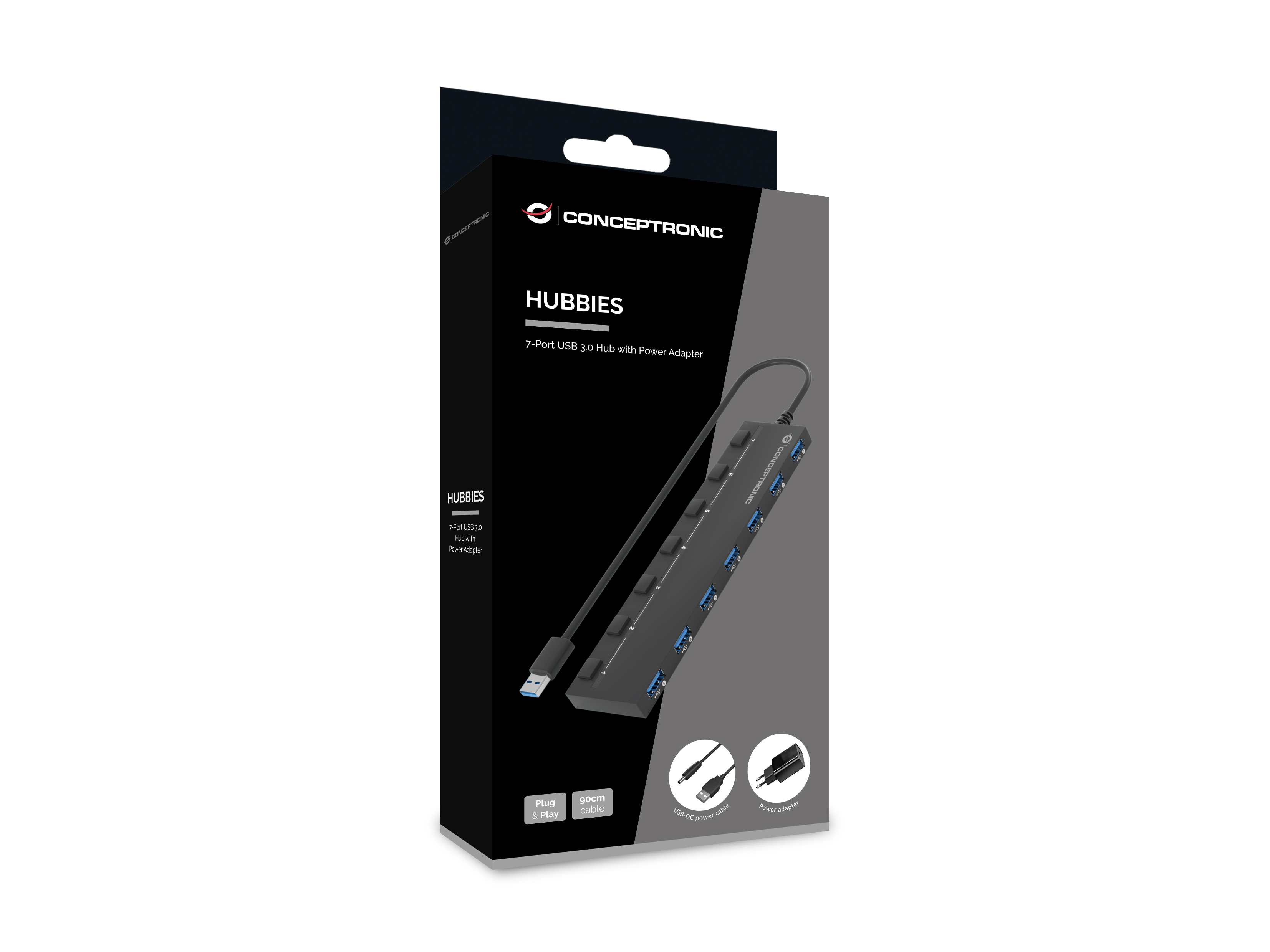 CONCEPTRONIC 7Port Hub USBA307xA32Gen1DC mNetz sw