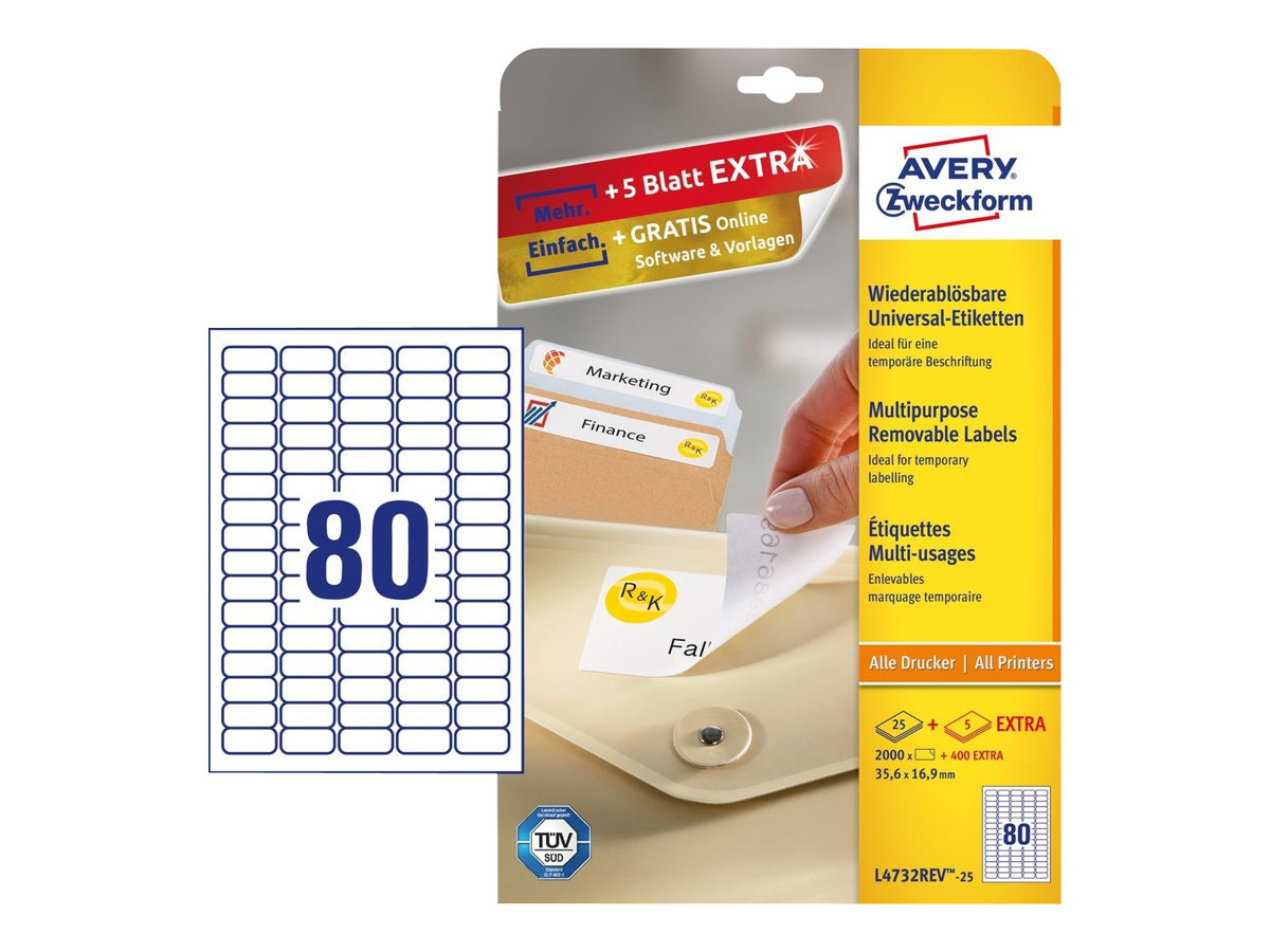 2.400 AVERY Zweckform Etiketten L4732REV-25 weiss 35,6 x 16,9 mm 2.400 AVERY Zweckform Etiketten L4732REV-25 weiss 35,6 x 16,9 mm