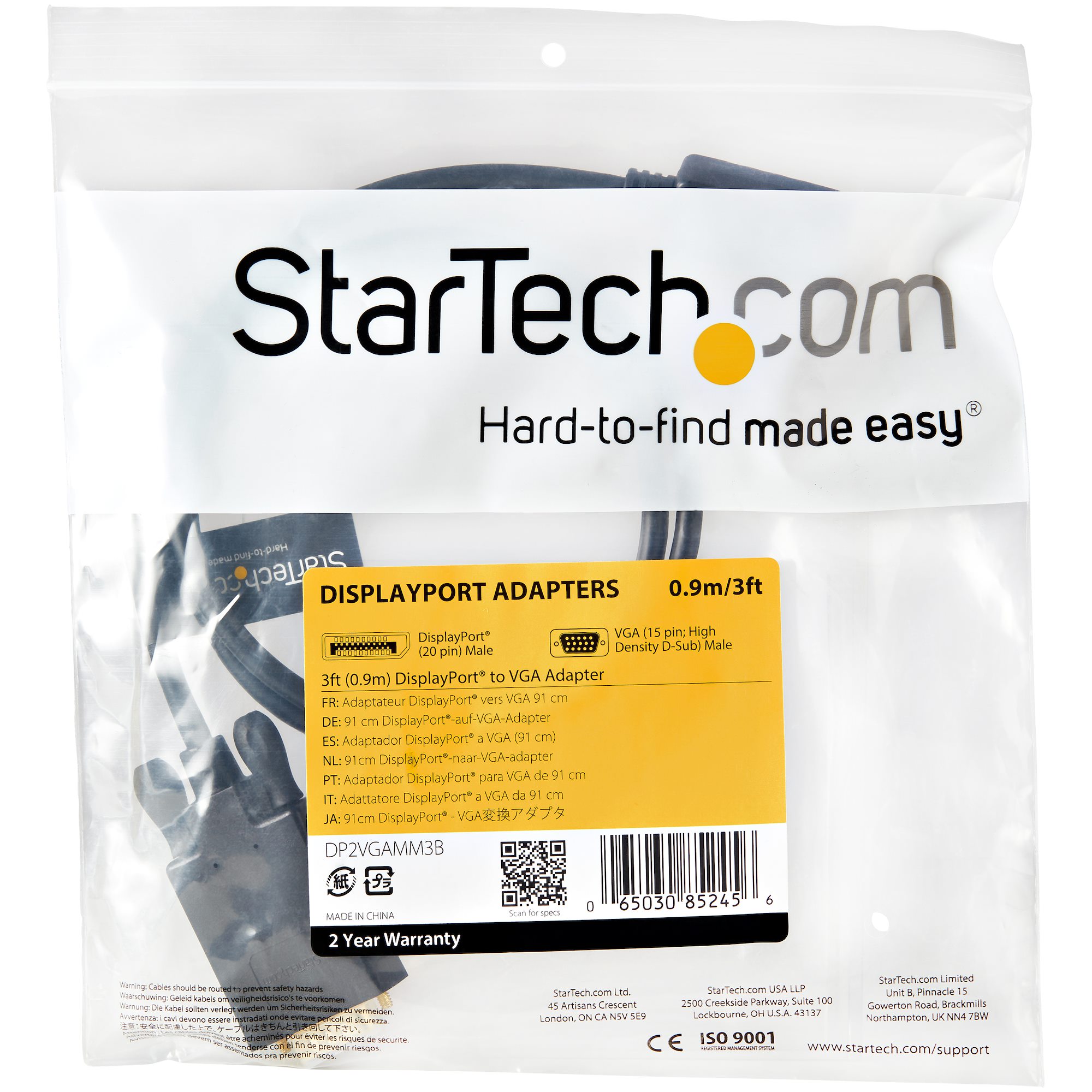 STARTECHCOM DP2VGAMM3B DisplayPort to VGA 3ft Active Black