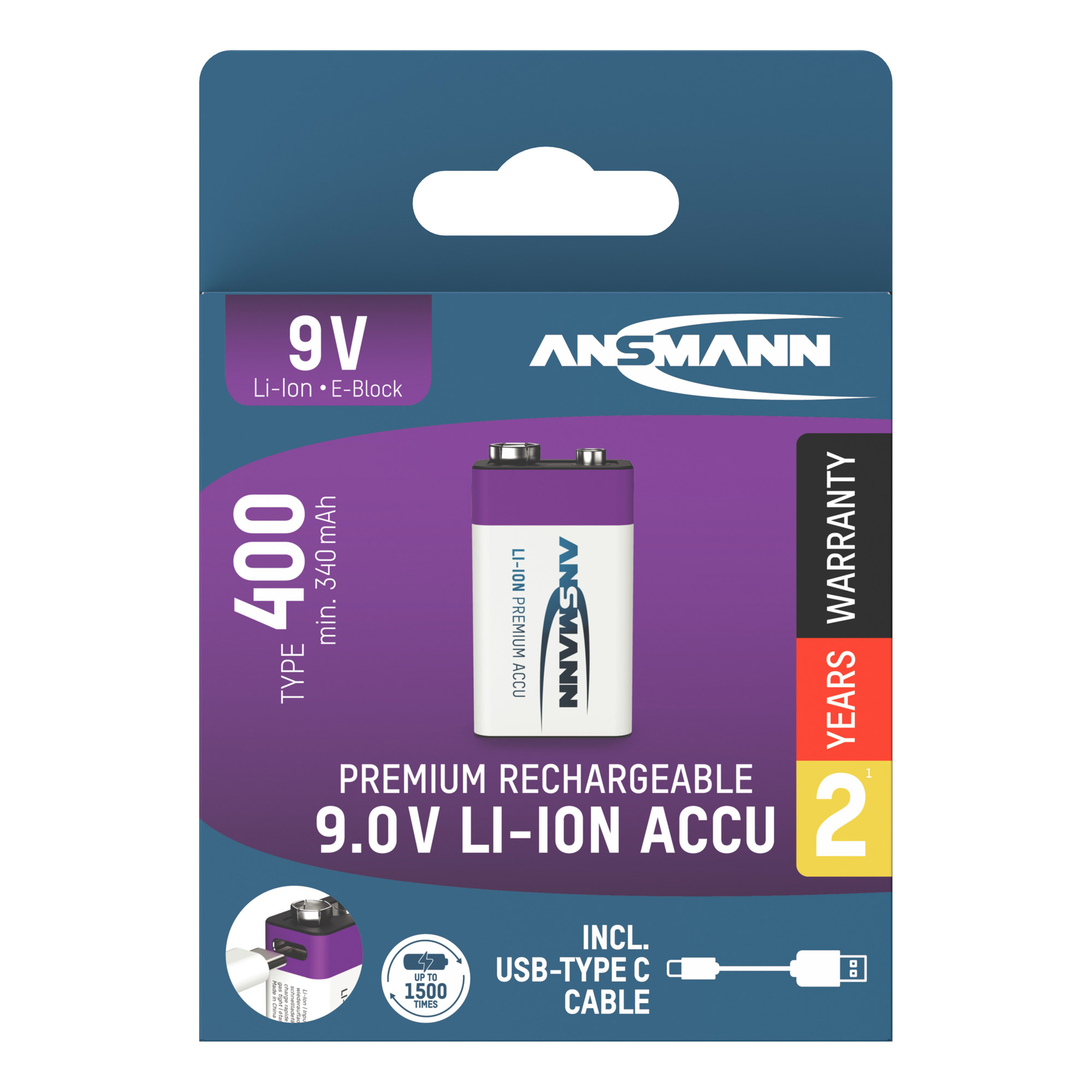 ANSMANN USB-Akku mit Ladekabel 400 E-Block 340 mAh