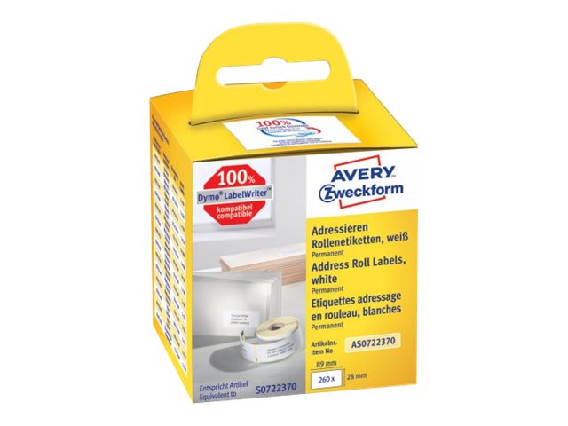 AVERY Zweckform Etikettenrollen fuer Etikettendrucker AS0722370 weiss, 89,0 x 28,0 mm, 2 x 130 Etiketten AVERY Zweckform Etikettenrollen fuer Etikettendrucker AS0722370 weiss, 89,0 x 28,0 mm, 2 x 130 Etiketten