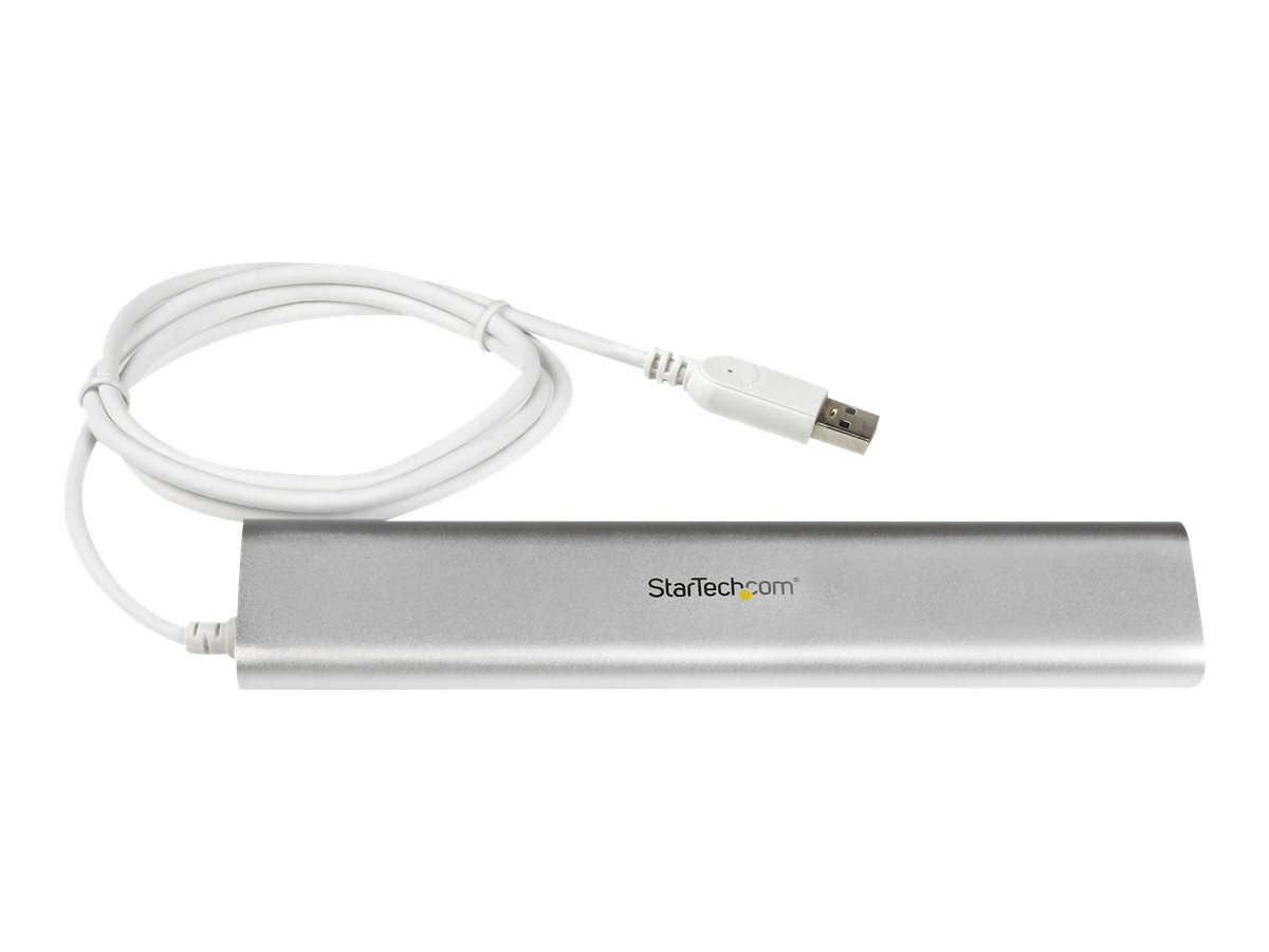 StarTech.com 7 Port kompakter USB 3.0 Hub mit eingebautem Kabel - Aluminium USB Hub - Silber - USB-Umschalter für die gemeinsame Nutzung von Peripheriegeräten - 7 Anschlüsse