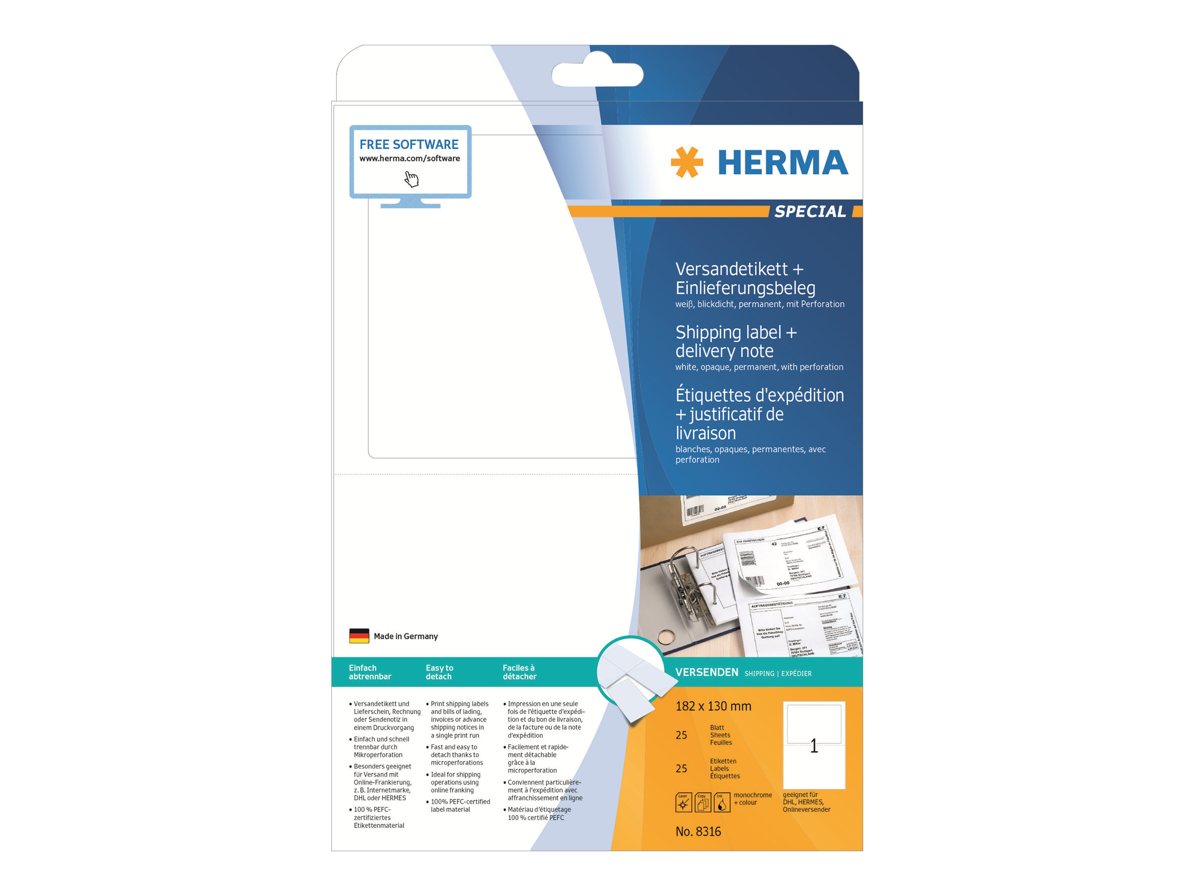 25 HERMA Adressetiketten 8316 weiss 182,0 x 130,0 mm 25 HERMA Adressetiketten 8316 weiss 182,0 x 130,0 mm