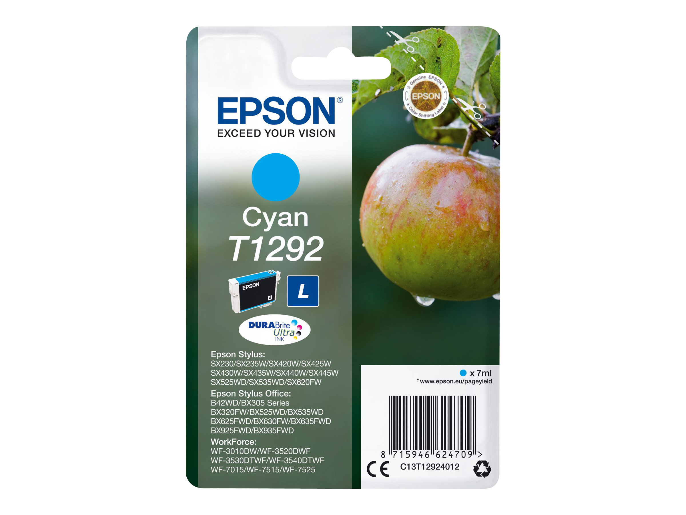 EPSON 1LB T1292 ink cartridge cyan high capacity 7ml 1-pack blister without alarm EPSON 1LB T1292 ink cartridge cyan high capacity 7ml 1-pack blister without alarm