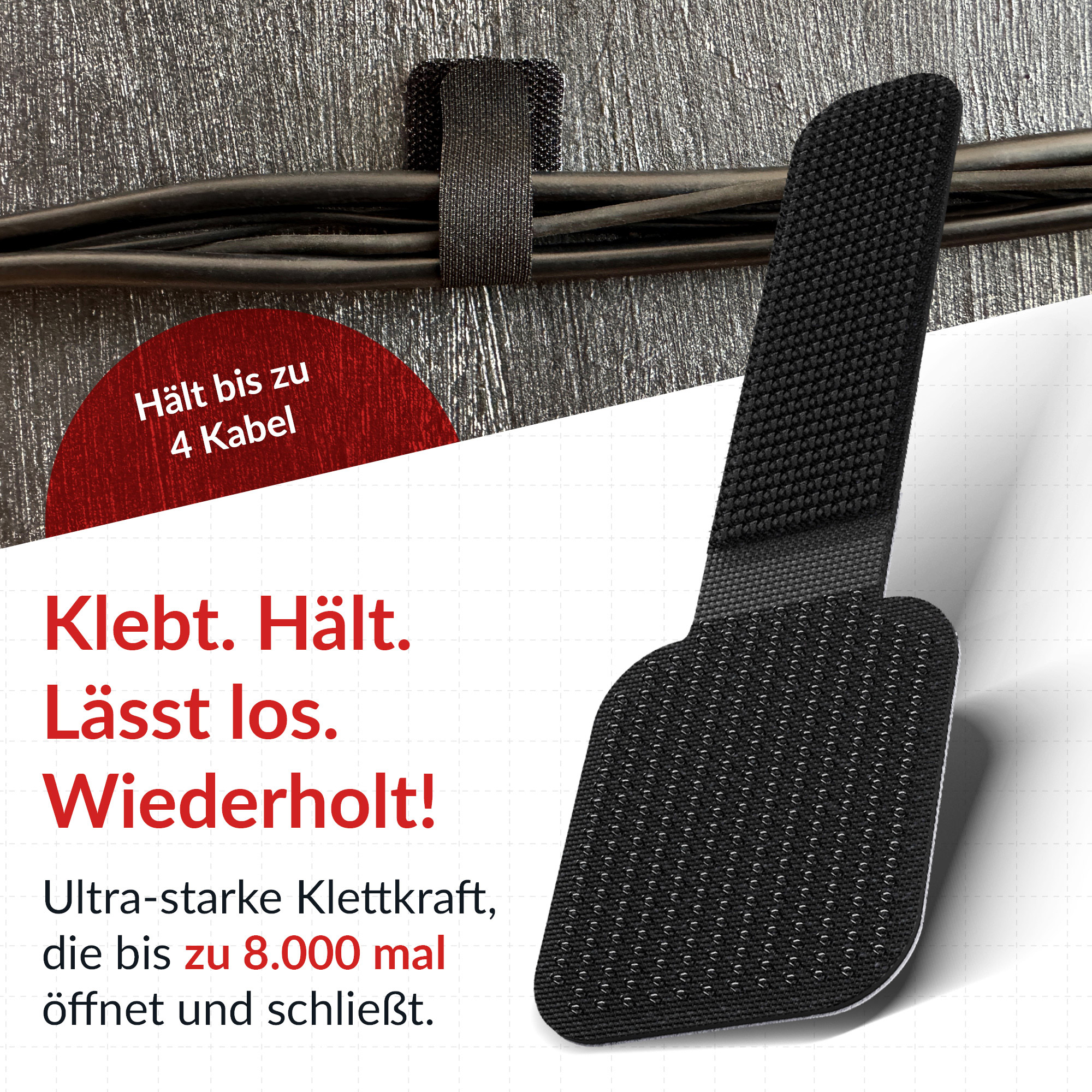 50 LABEL THE CABLE Klettkabelbinder WALL STRAPS PRO schwarz