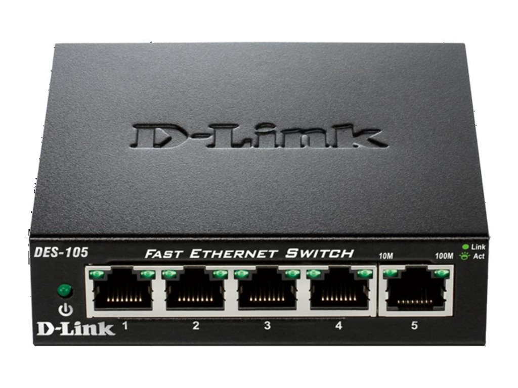 D-LINK DES-105 5?Port Layer2 Fast Ethernet Switch 5x 10/100 Mbit/s Metallgehäuse Autosensing MDI/MDIX-Anpassung