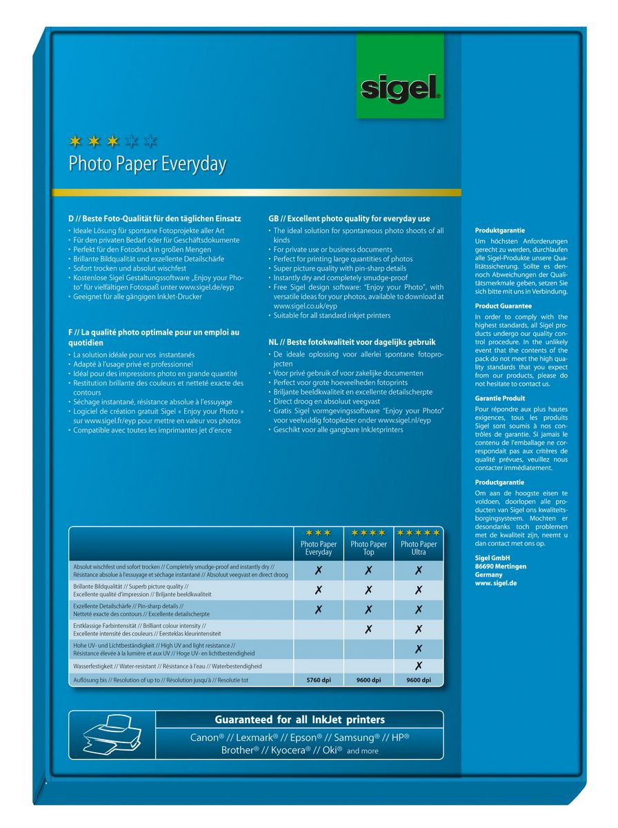 SIGEL Fotopapier IP712 DIN A4 hochglänzend 200 gqm 100 Blatt