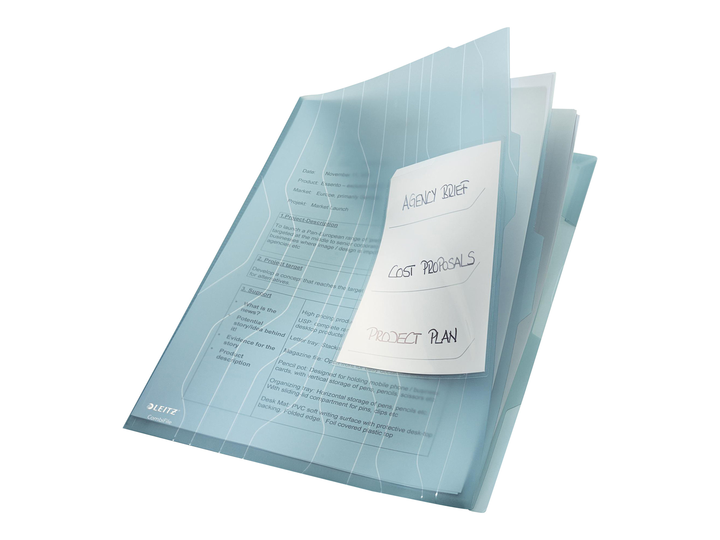 3 LEITZ Organisationshuellen CombiFile DIN A4 blau genarbt 0,20 mm