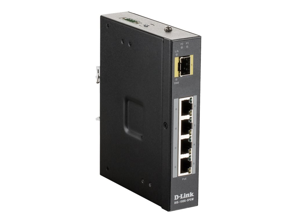 D-LINK DIS-100G-5PSW Industrie Gigabit unmanaged PoE Switch mit SFP 4x 100/1000BaseT PoE 1x 100/1000BaseSFP 120W PoE Kapazität