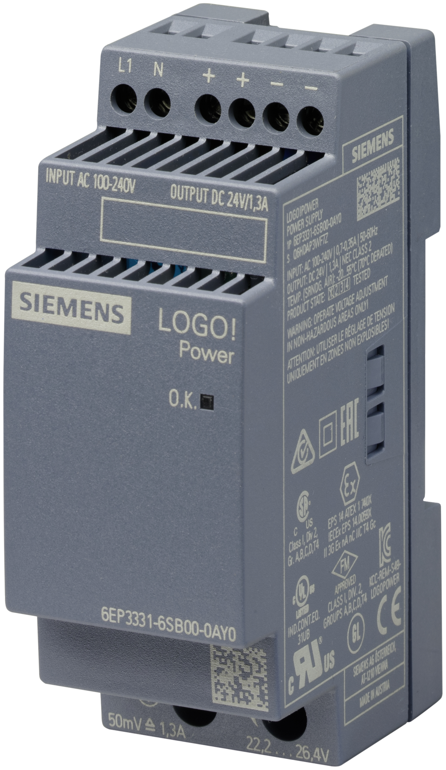 Siemens Stromversorgung LOGO!Power 1phasig DC 24 V/1,3 A Siemens Stromversorgung LOGO!Power 1phasig DC 24 V/1,3 A