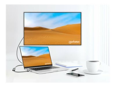 MANHATTAN 4K60Hz USB-C auf HDMI-Adapter USB 3.2 Typ C-Stecker auf HDMI-Buchse Konverter 15cm Länge Aluminium schwarz