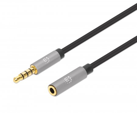 MANHATTAN AudioVerlängerungskabel Aux 3,5mm Klinke Stecker auf Buchse 3m vergoldete Kontakte Slim Design schwarzsilber
