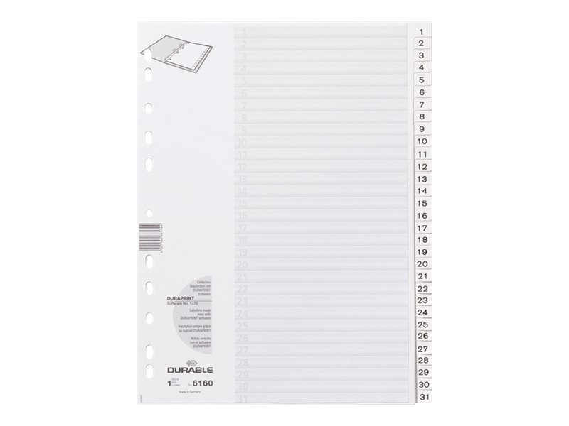 DURABLE Ordnerregister Vollformat 1-31 weiss 31-teilig, 1 Satz DURABLE Ordnerregister Vollformat 1-31 weiss 31-teilig, 1 Satz