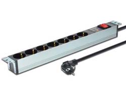 DIGITUS 48,3cm 19Zoll Steckdosenleiste 7fach mit ueberspannungsschutz und Ein/Aus Schalter Aluprofil 16A 4000W schwarz