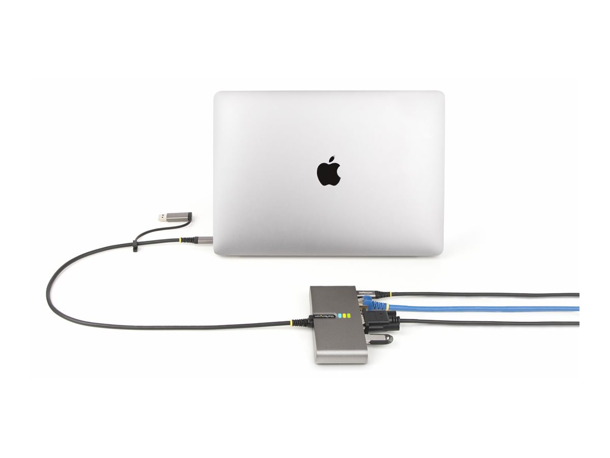 STARTECH.COM 2-Port USB-C Hub mit Ethernet und RS232 Port,USB-A Adapter 100W Power Delivery Pass-Through 2x USB-A 5Gbps