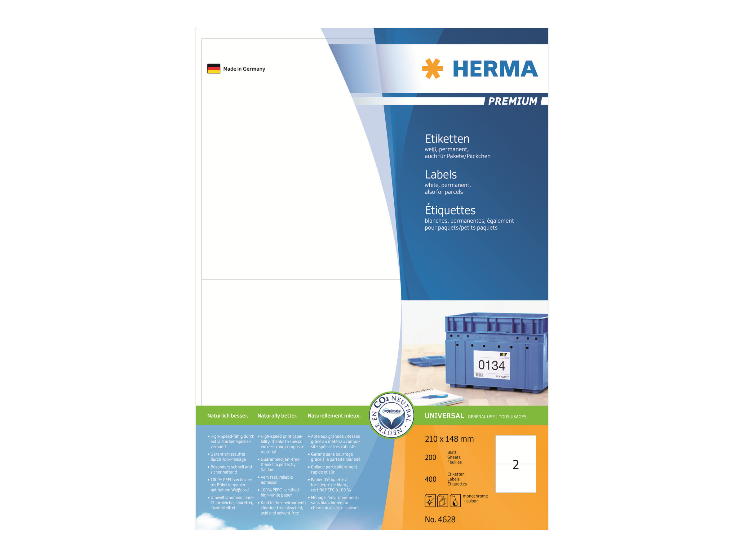 400 HERMA Etiketten 4628 weiss 210,0 x 148,0 mm