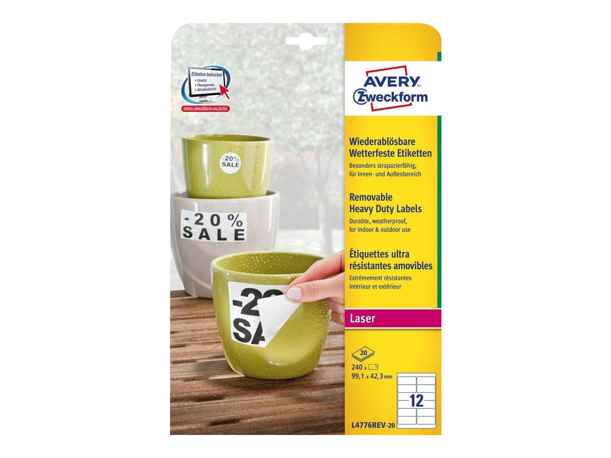 240 AVERY Zweckform wetterfeste Folienetiketten L4776REV-20 weiss 99,1 x 42,3 mm