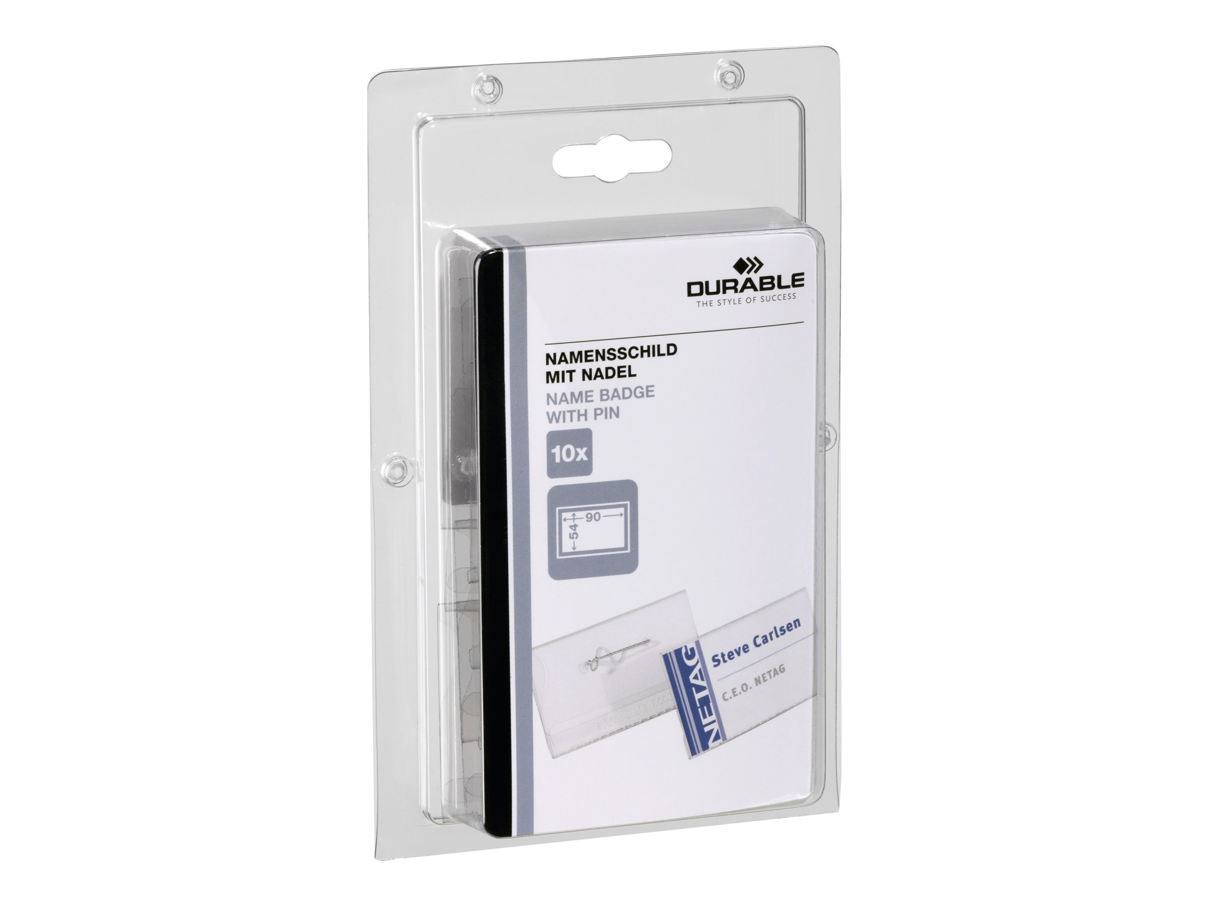 10 DURABLE Namensschilder mit Nadel 9,0 x 5,4 cm 10 DURABLE Namensschilder mit Nadel 9,0 x 5,4 cm
