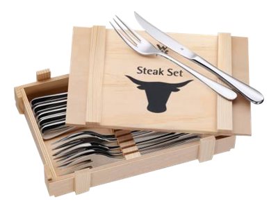 WMF 1280239990 Steakbesteck-Set 12-teilig in Holzkiste für 6 Personen, Cromargan Edelstahl rostfrei poliert, in Holzkiste verpackt