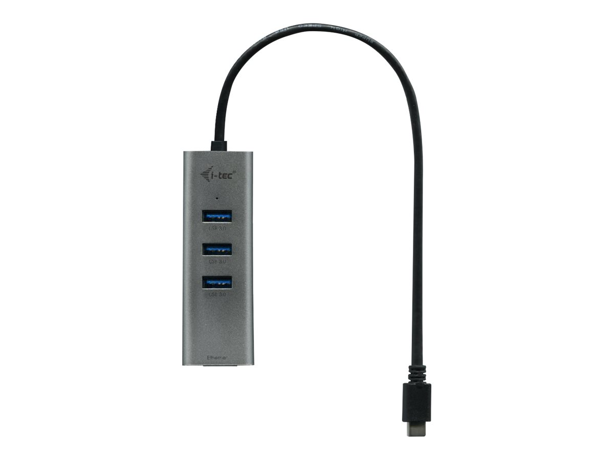 I-TEC USB-C Metal 3-Port HUB mit Gigabit Ethernet Adapter 1x USB-C auf RJ-45 3x USB 3.0 Port LED-Anzeige kompatible mit TB 3