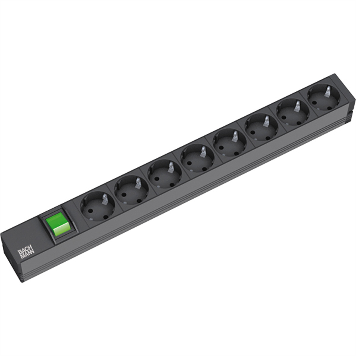 Bachmann 19"-Steckdosenleiste ALU 1HE, 8-fach 35°, schwarz, 2,0m, mit Schalter Bachmann 19"-Steckdosenleiste ALU 1HE, 8-fach 35°, schwarz, 2,0m, mit Schalter