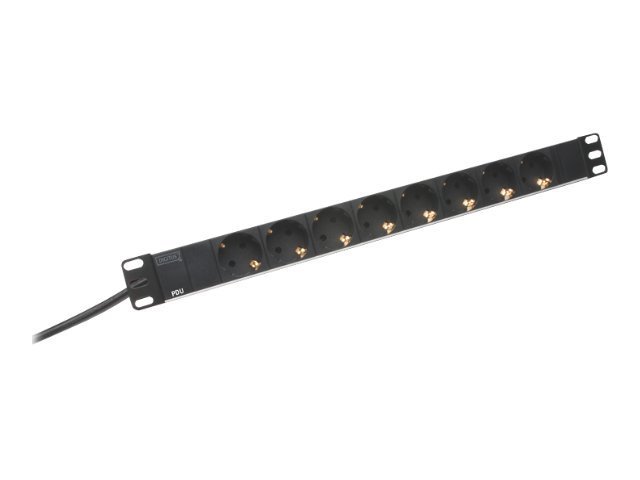 DIGITUS 48,3cm 19Z Steckdosenleiste Aluminium 8fach Schuko schwarz 16A 4000W Zuleitung Schuko inkl. Metallhalterung