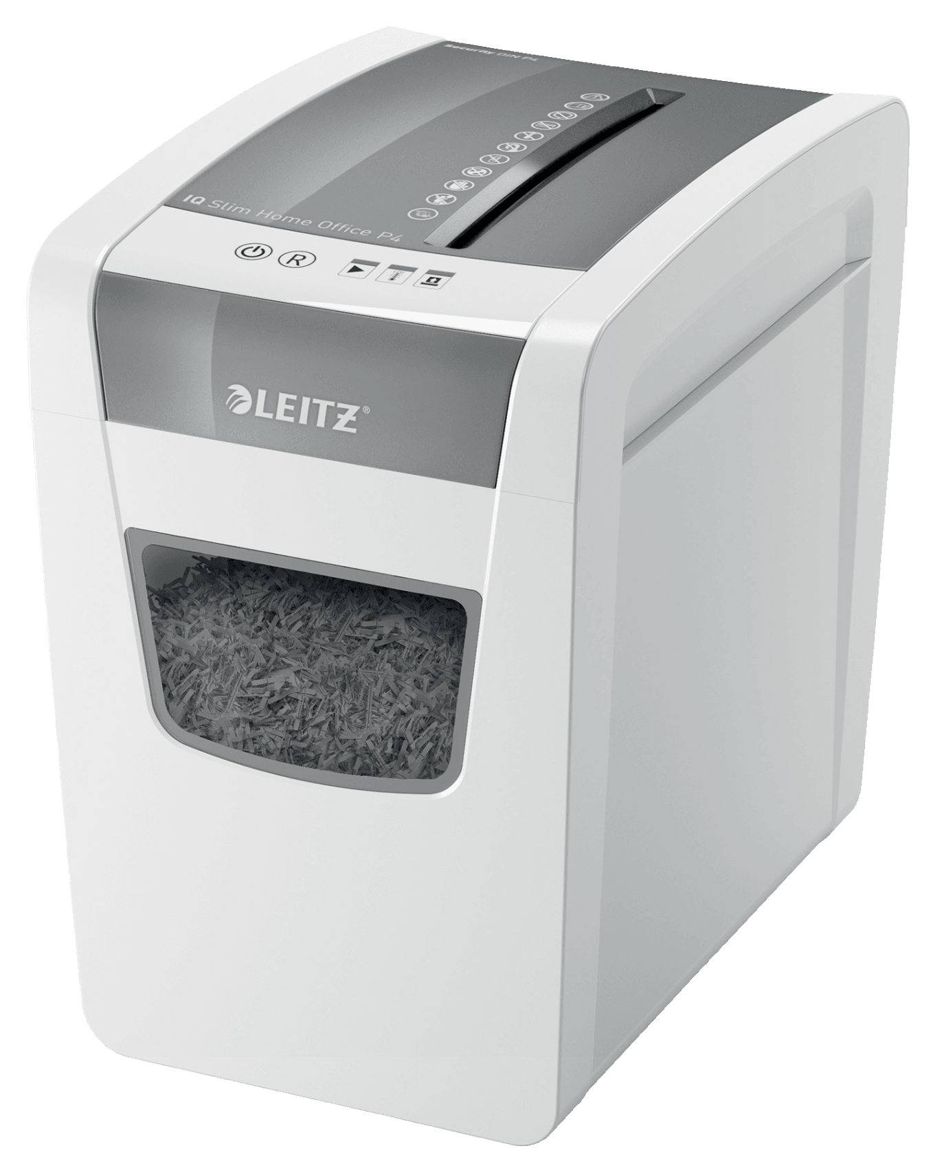LEITZ IQ Home Office Slim Aktenvernichter mit Partikelschnitt P4, 4 x 28 mm, bis 10 Blatt, weiß
