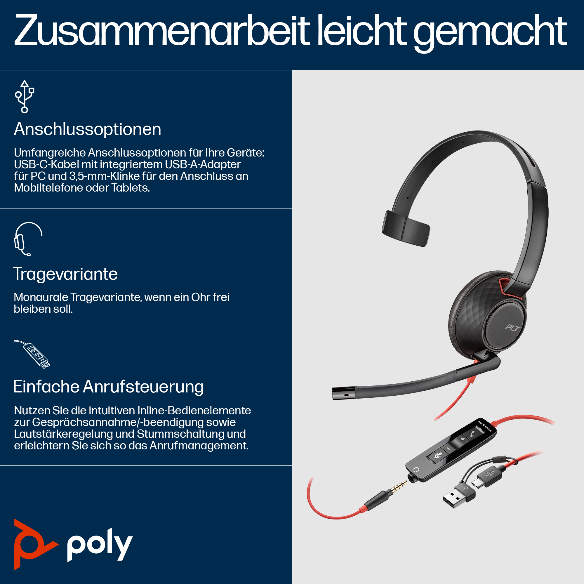 HP Poly Headset Blackwire C5210 Mono USBCA 35 mm bulk