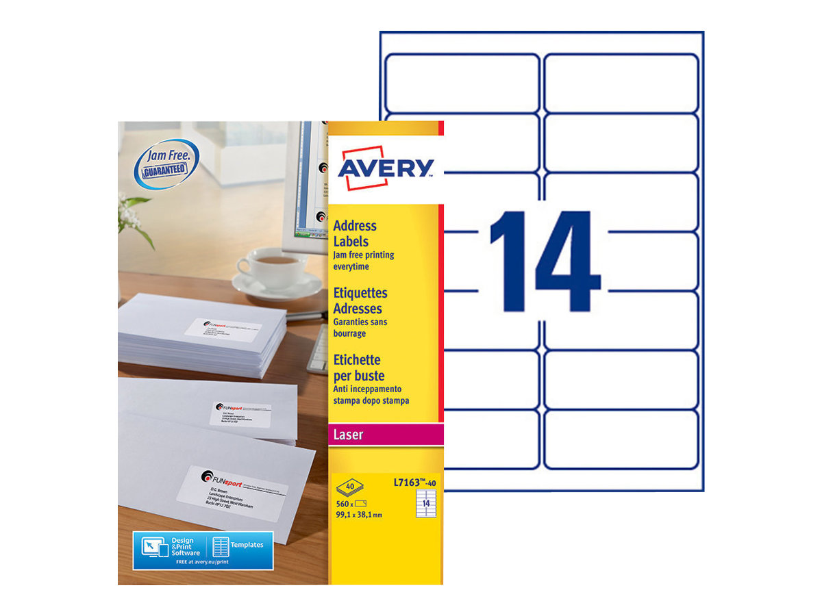 560 AVERY Zweckform Adressetiketten L7163-40 weiss 99,1 x 38,1 mm 560 AVERY Zweckform Adressetiketten L7163-40 weiss 99,1 x 38,1 mm