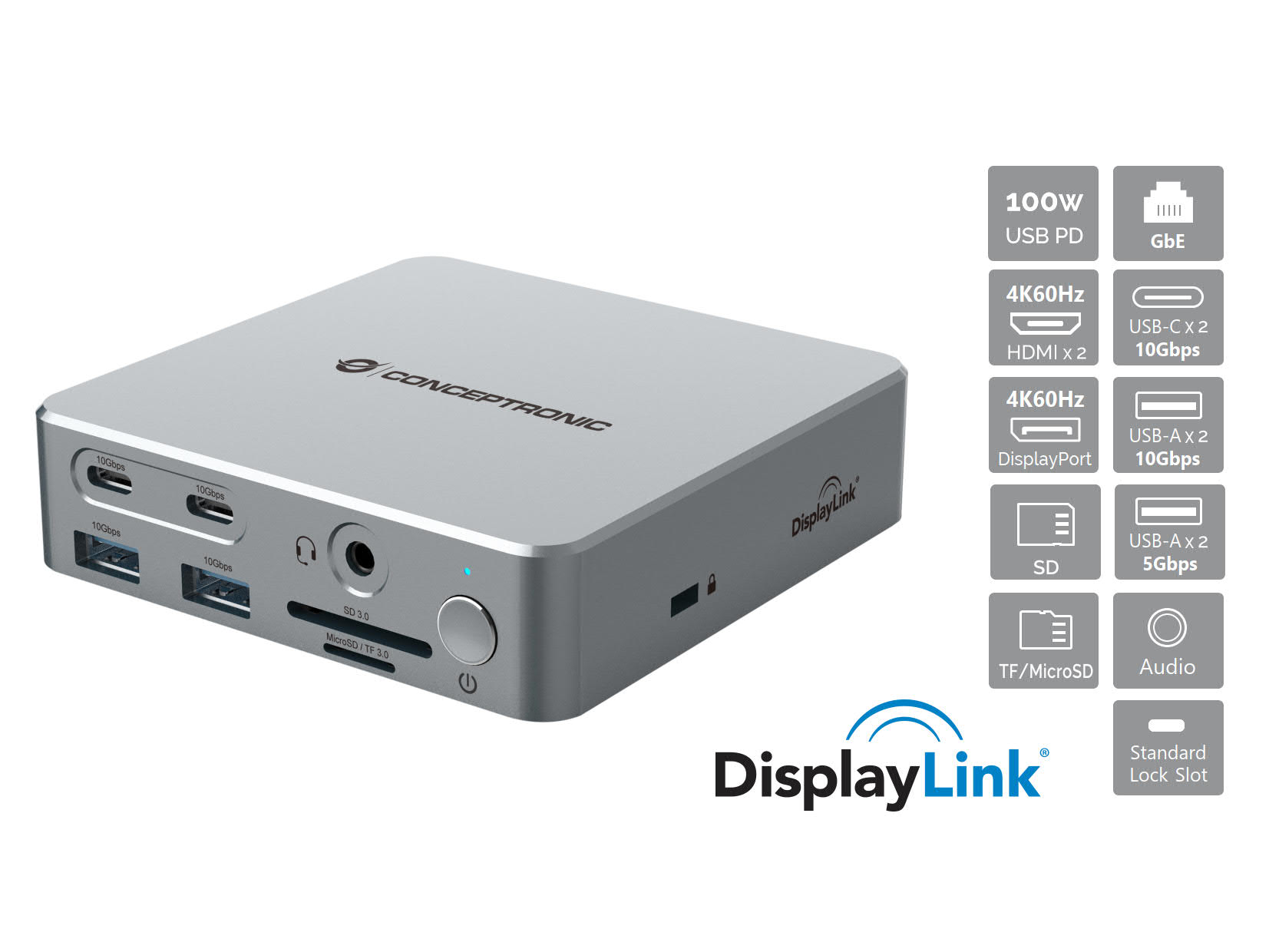 CONCEPTRONIC 151 Dock USBC2xHDMI2xUSBC4xUSBA80W si