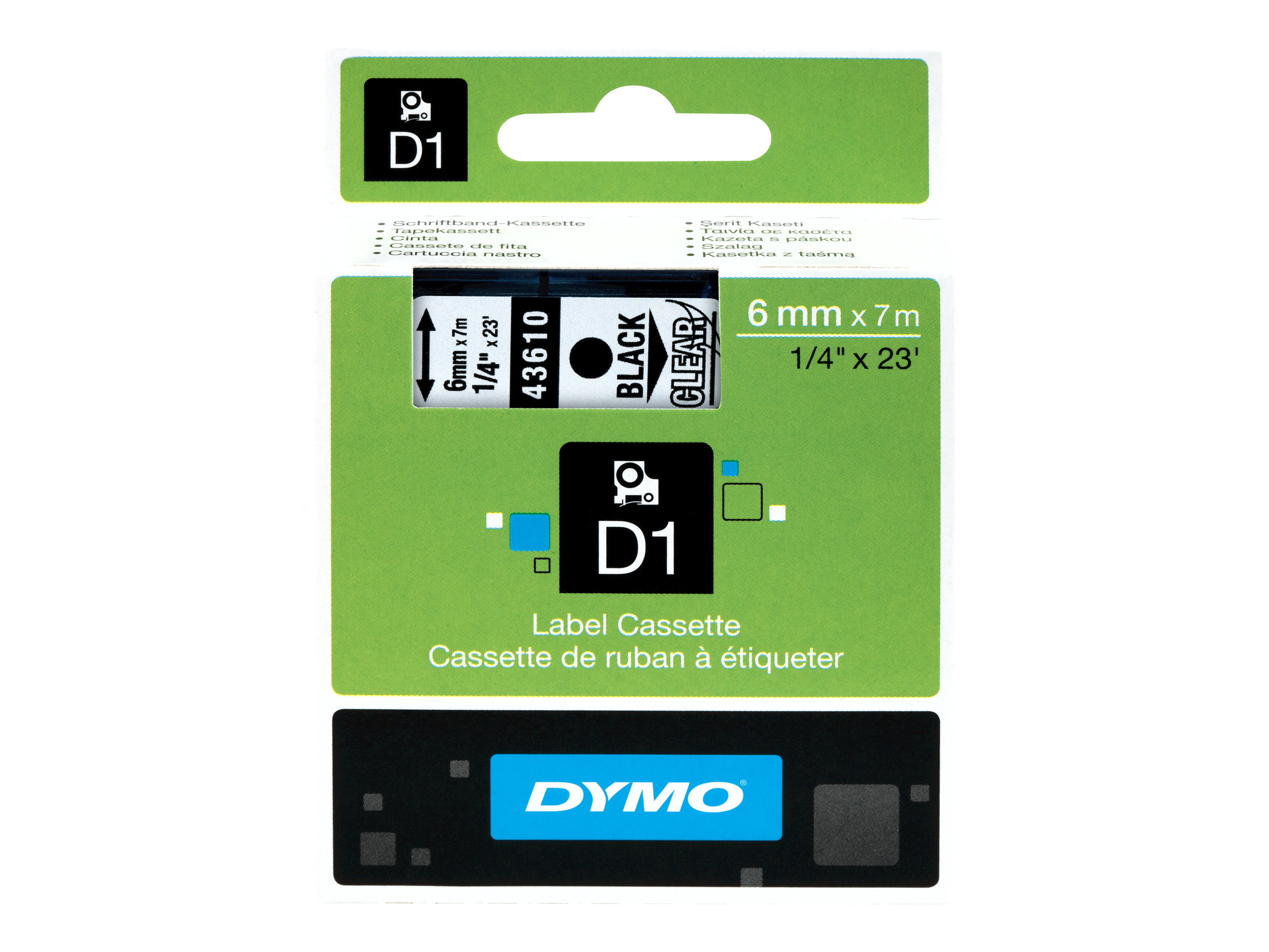 DYMO Schriftband D1 43610 S0720770, 6 mm, schwarz auf transparent, 1 St